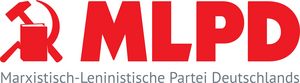 Logo der MLPD: Schriftzug "MLPD", links davon ein Buch und eine Sichel.